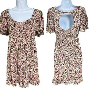 Patrons of Peace Multicolor Floral Smocked Short Sleeve Mini Dress Womens S